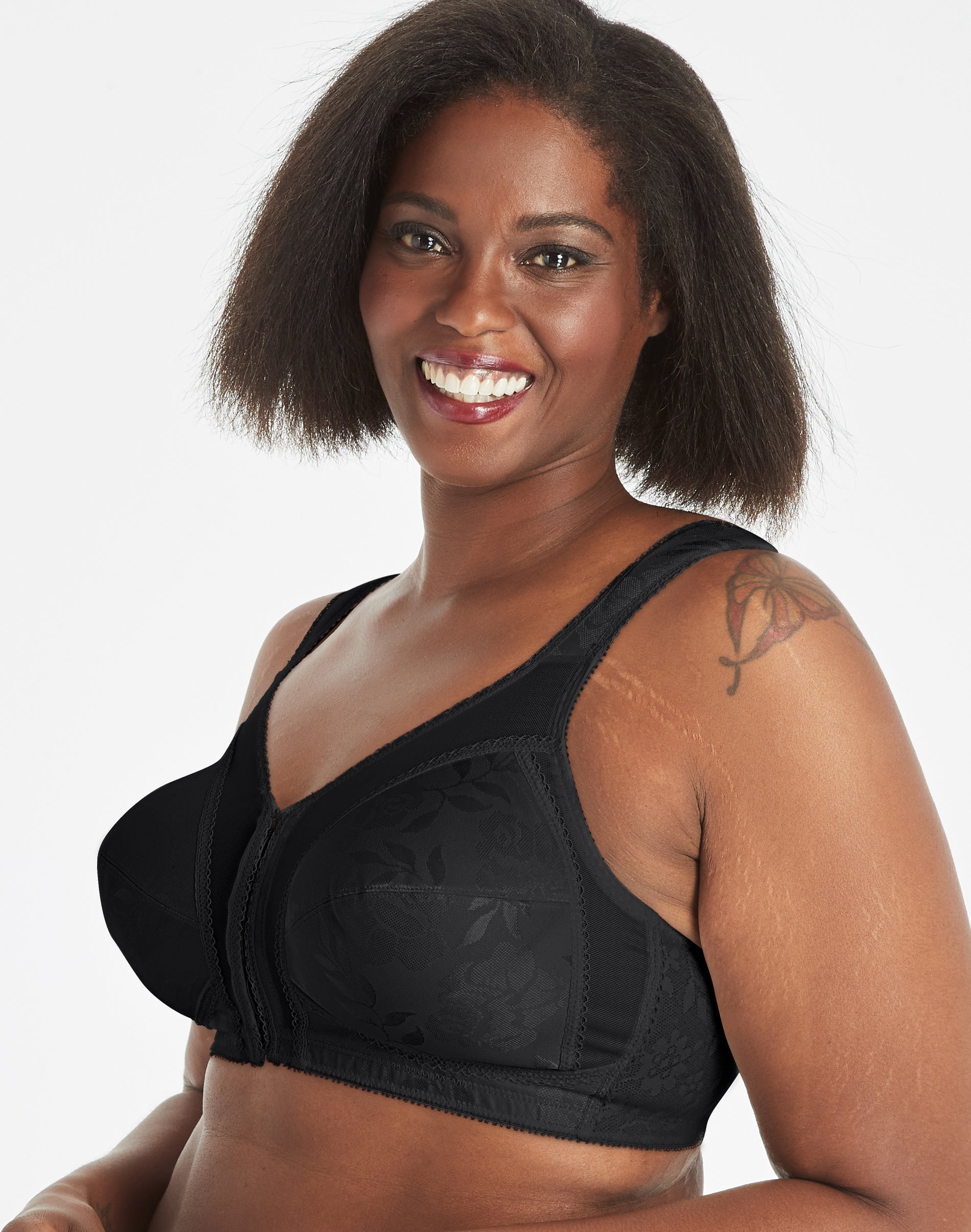 Playtex 18 Hour Supportive Flexible Back Front-Close Wireless Bra Black 36B  Women's 