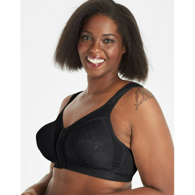 Playtex 18 Hour Supportive Flexible Back Front-Close Wireless Bra Black 48D  Women's 