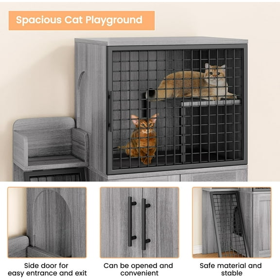 Modern Cat Litter Box Enclosure Dual Layer Hidden Cat Washroom with Sturdy Ladder Ideal Cat Cabinet for Indoor Cats in Black