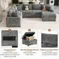 thumbnail image 3 of Quick-Convert 112.2" Sofa Bed with Storage Ottoman & USB Charging Ports, Chenille Sectional with 3 Pillows for Small Apartments, Grey, 3 of 7