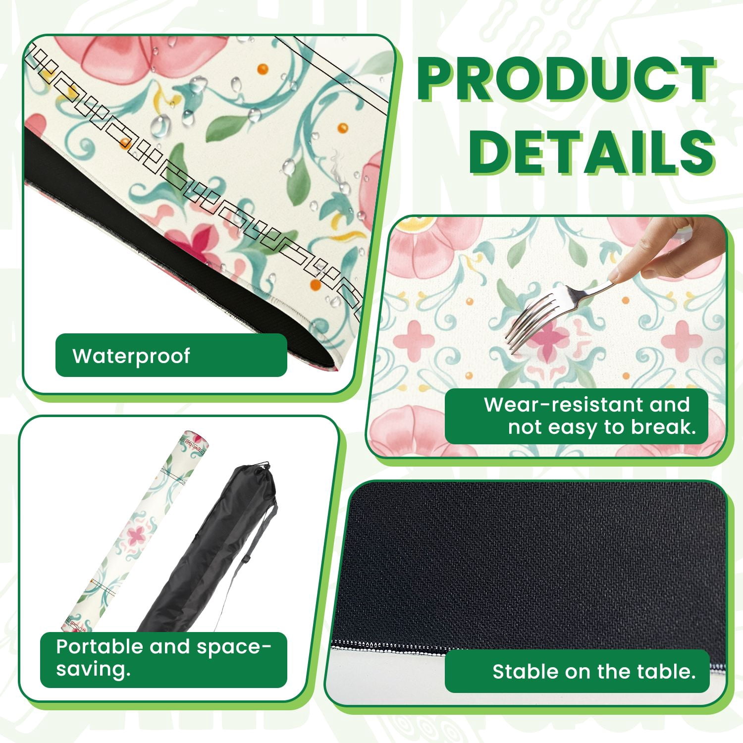 Mahjong Mat 31.5" x 31.5" Floral Watercolor Pink Flowers Swirling Vines Non-Slip Noise Reduction American Mahjong Tiles Table Cover for Dominoes Poker Card Board Games Gift