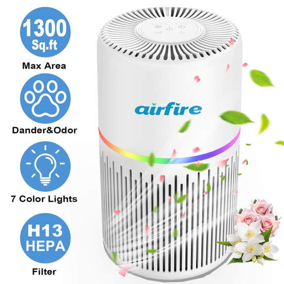 AIRFIRE Air Purifiers for Home 1300sq.ft HEPA Air Purifiers for Bedroom, Pollen, Wildfire/Smoke, Pet Dander&Odor, Dust,AP206, White