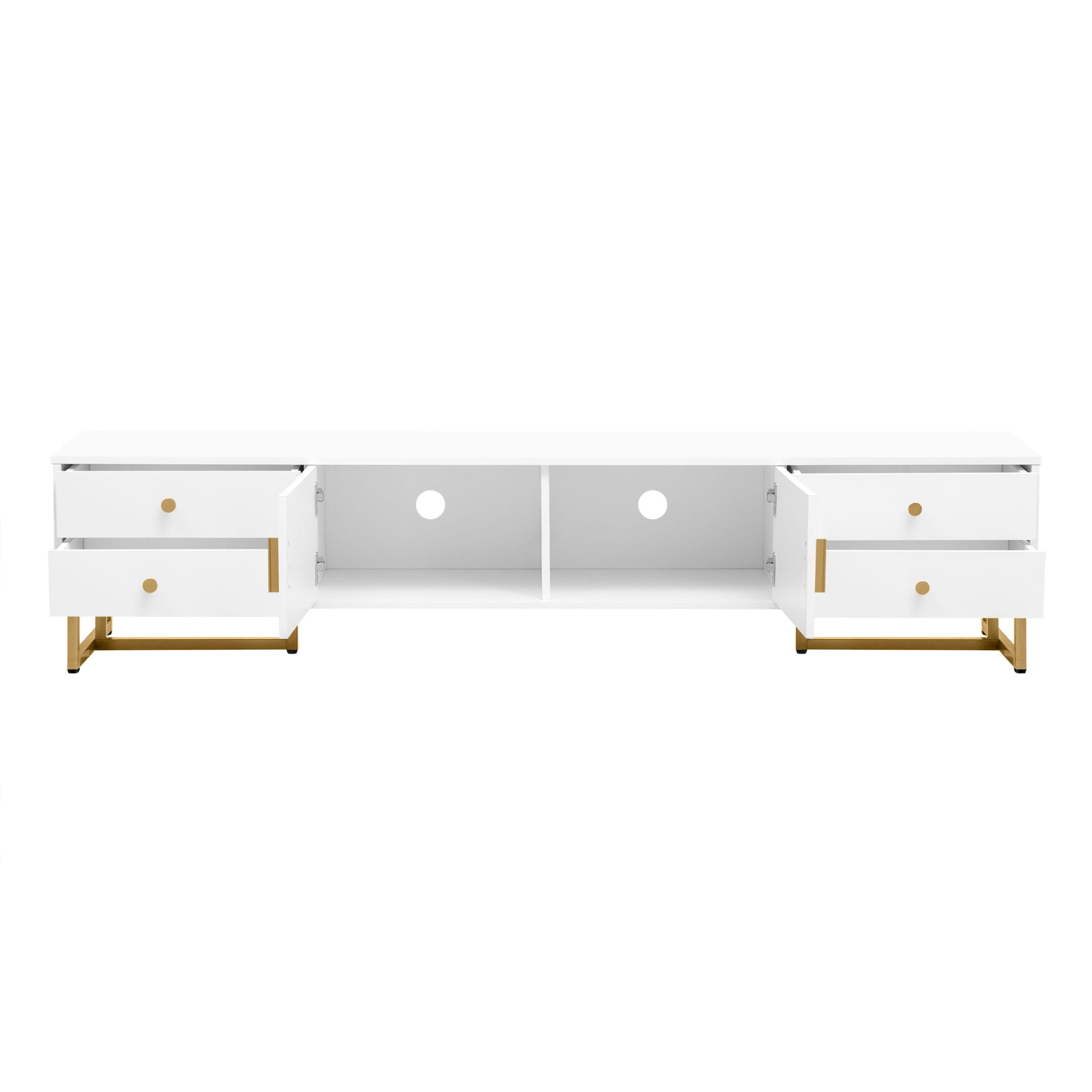 DEALTOPS Stylish TV Stand with 4 Drawers, Spacious Media Console with Metal Legs for TVs Up to 75'', White