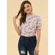 thumbnail image 3 of INSPIRE CHIC Blusa Floral Botón Frontal Ribete De Volantes Escote Manga Corta Casual Para Mujer Rosa S, 3 of 6