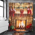 thumbnail image 2 of Deago 4 Pcs Christmas Fireplace Shower Curtain Sets, Christmas Tree Stocking Shower Curtain Sets with Non-Slip Rugs, Toilet Lid Cover and Bath Mat for Bathroom Decor Set 71" x 71", 2 of 8