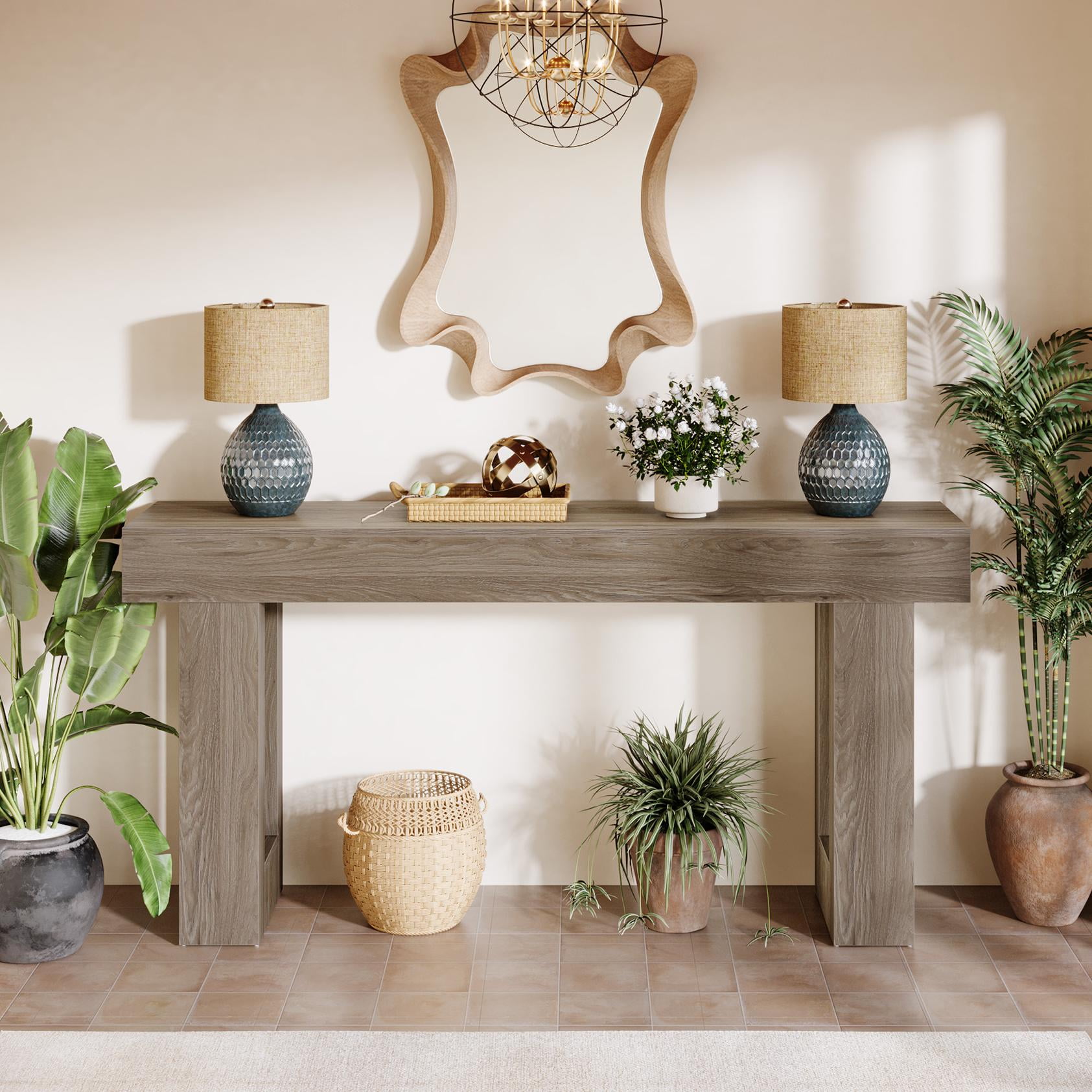 Tribesigns 63-Inch Long Console Table, Farmhouse Wooden Sofa Table Behind The Couch, Entryway Table for Entrance, Hallway, Living Room, Grey