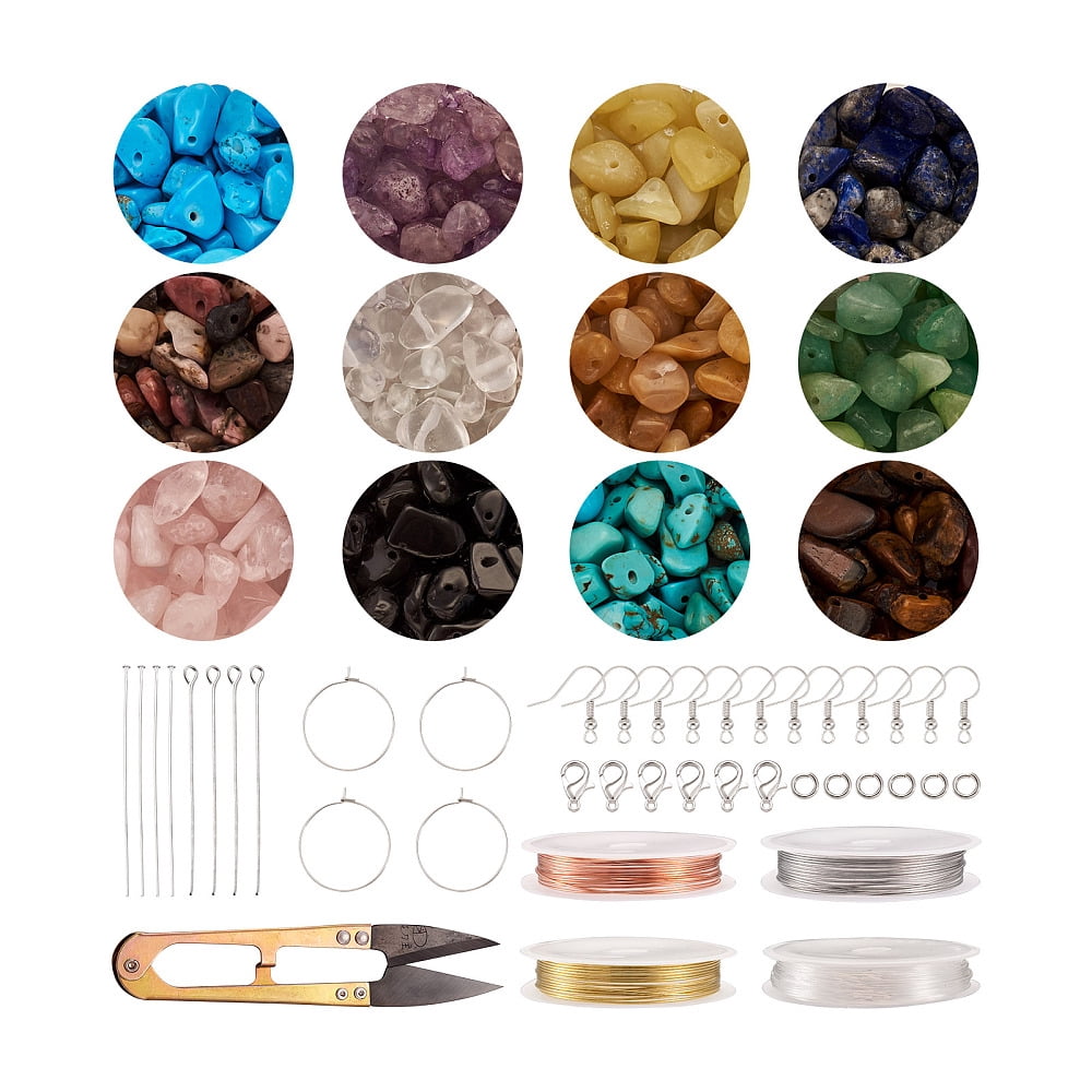 DIY Earring Making Kits inlcude Gemstone Chip Bead Copper Wire Elastic Thread Brass Earring Hook Pin Zinc Alloy Clasp 5~8x5~8mm180g/set