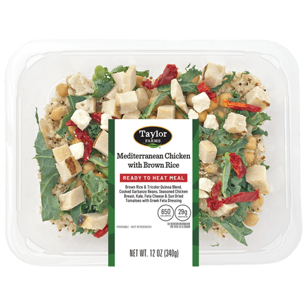 Taylor Farms Mediterranean Inspired Chicken with Brown Rice, Microwave Ready Single Serve Meal, 12 oz, Fresh