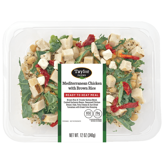 Taylor Farms Mediterranean Inspired Chicken with Brown Rice, Microwave Ready Single Serve Meal, 12 oz, Fresh