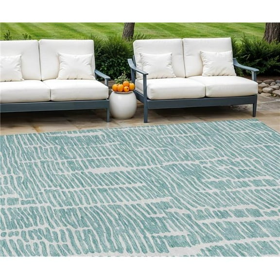 HomeRoots 588519 8 x 10 ft. Abstract Washable Indoor & Outdoor Rectangle Area Rug, Teal Blue & Ivory