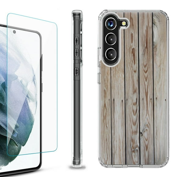 OneToughShield ® for Samsung Galaxy S23  S23 Plus 5G Shockproof Bumper Phone Case, with Tempered Glass Screen Protector - Wood Print