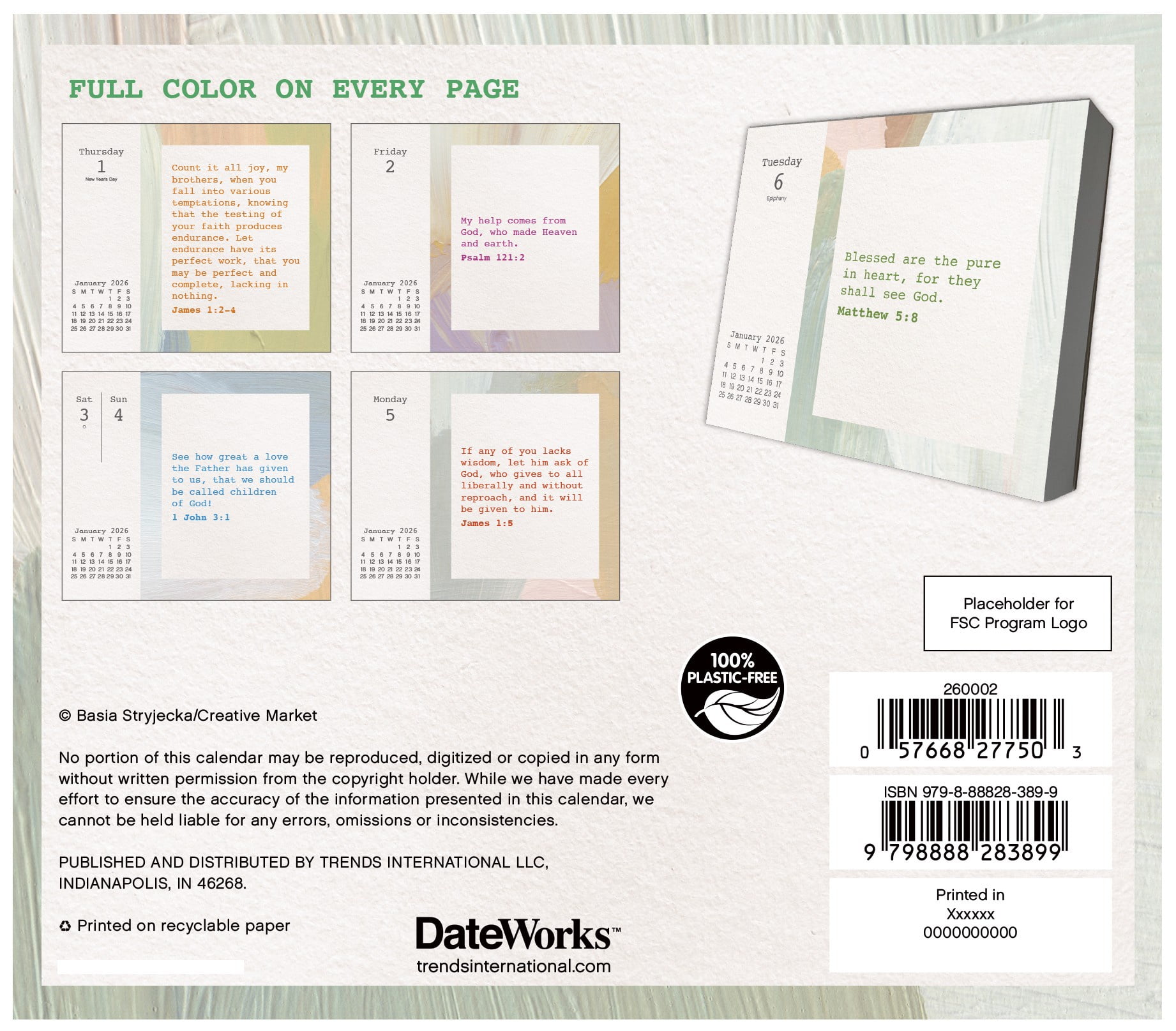 Bible Desk Calendar, 12 Months, by Treads International