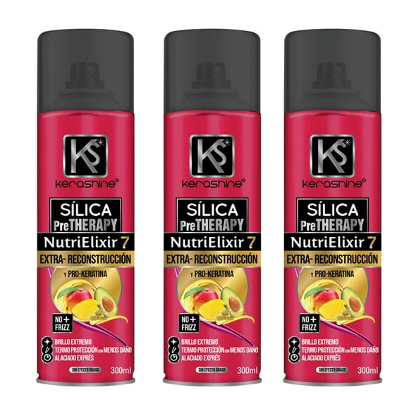 KERASHINE SÍLICA SPRAY NUTRIELIXIR 300 ML PROTECCI TERMICA-3 PIEZAS Kerashine Spray termo