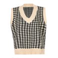thumbnail image 1 of Women Knit Sweater Houndstooth Pattern Sleeveless Loose V Neck, 1 of 5