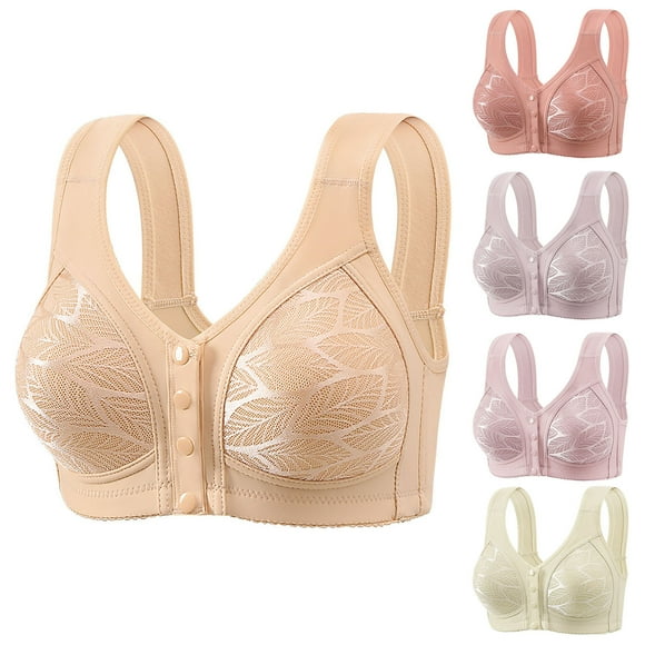 CFLVAEK Plus Size Womens Bras Comfort Front Closure Everyday Bras Breathable Full Figure Push Up Bralettes Beauty Back Lace Bra for Senior Women Red 36