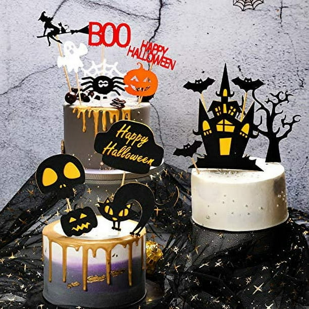 3 juegos de pasteles de Halloween Decoración de casa embrujada con fantasmas, adorno para tarta de bruja, adorno para tarta de calabaza, decoración de Halloween