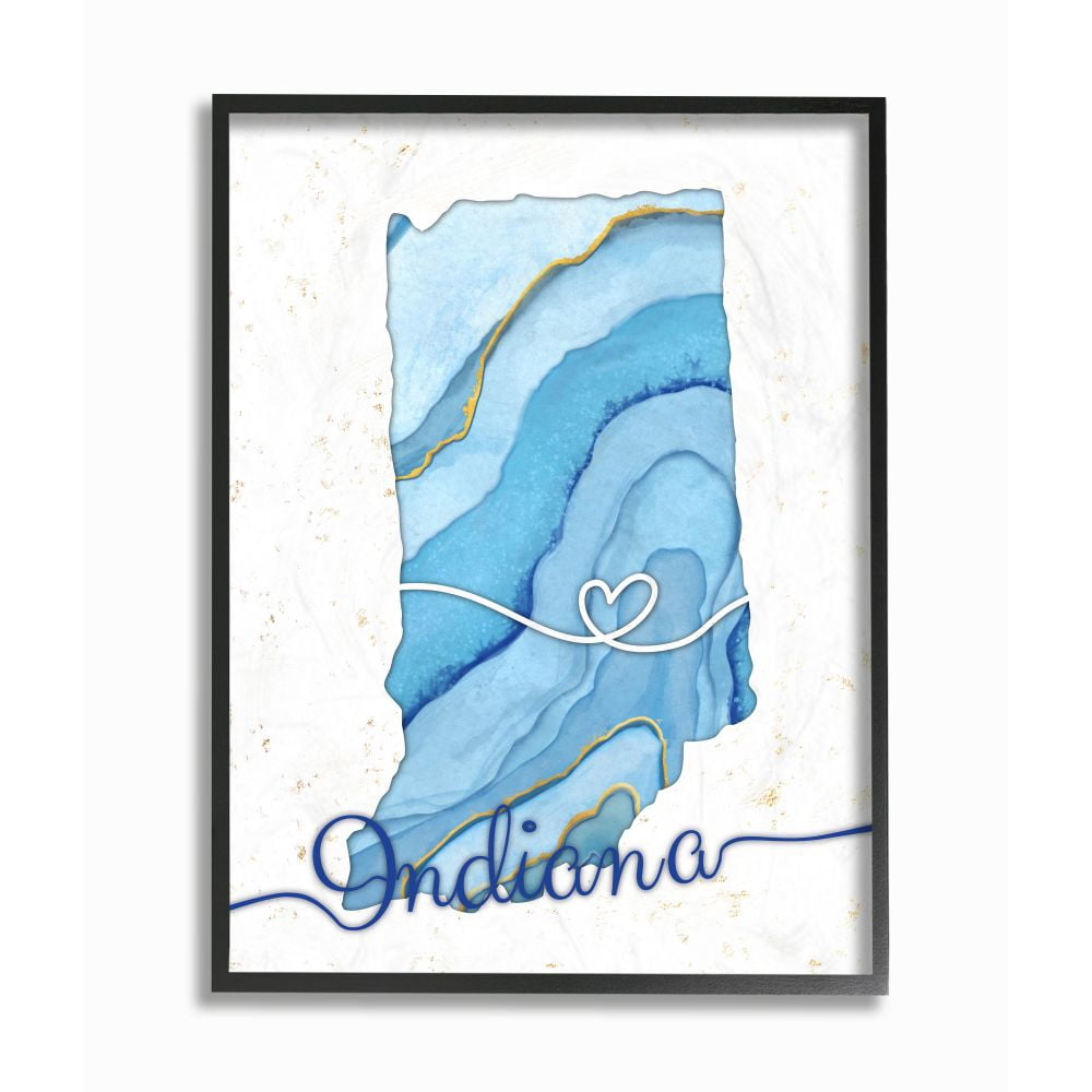 Stupell Industries Indiana Agate Blue US State Design Framed Wall Art by Ziwei Li
