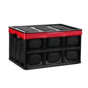 Collapsible Plastic Storage Box Durable Stackable Folding Utility Crates with Lid Black Color