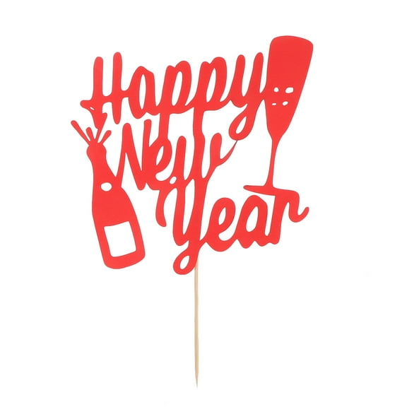 MOKKHNB Glitter Cake Toppers Red Paper 10 Pcs Happy New Year Cupcake Decorations