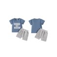 thumbnail image 2 of Toddler Baby Boy Summer Clothes Set 6 12 18 24 Months 2T 3T Letter Print Short Sleeve Round Neck T-Shirt Elastic Waist Shorts Outfit, 2 of 9