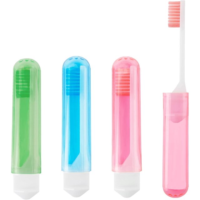 Travel Toothbrush, 3PCS Travel Toothbrush Set, Mini Toothbrush Soft Portable Toothbrush Travel with Tooth Brush Cover Small Folding Toothbrush Individually Wrapped for Camping Home,Green,Blue,Pink