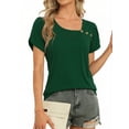 thumbnail image 2 of MOYIKO Womens Petal Sleeve Tops Summer Trendy T Shirt Casual Loose Square Neck Button Blouse Tees, 2 of 7
