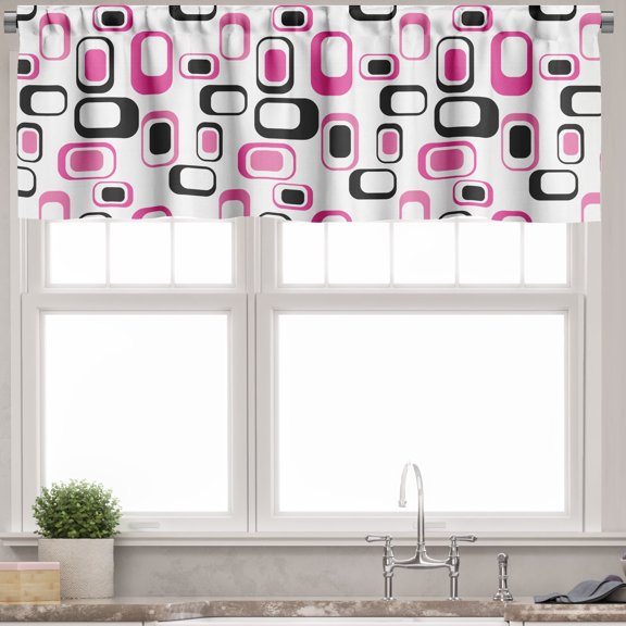 Ambesonne Geometric Valance Pack of 2, Old Fashioned Style, 54"X12", Pink White Black