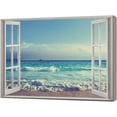 thumbnail image 2 of Beach Bathroom Wall Art Beach Coastal Pictures Wall Decor Blue Sea Canvas Painting Print Ocean Waves Tropical Ocean Nautical Wall Decor 3D Window View Artworks Framed for Living Room Bedroom 16"x12", 2 of 6