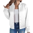 thumbnail image 2 of Hinvhai Jackets for Women Lightweight Zip Up Bomber Jacket with Pockets Stand Collar Windproof Outwear Fashion Fall Coat White S(S), 2 of 9