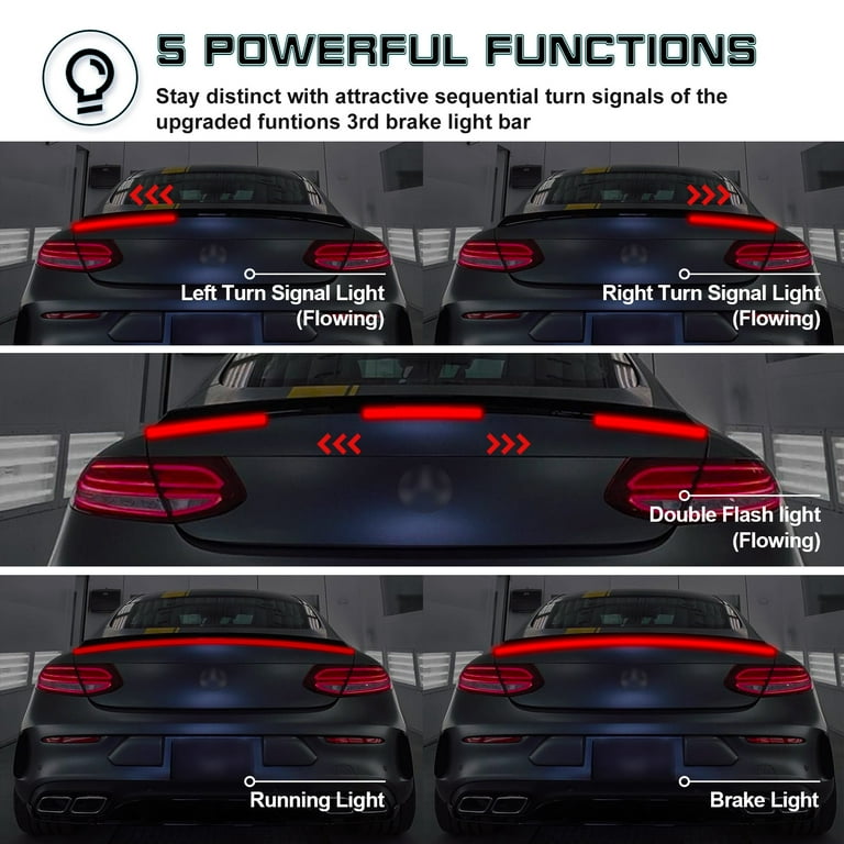 Universal Spoiler Led Light Carbon Fiber Car Auto Driving Brake Tail Rear  Lamp