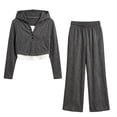 thumbnail image 2 of ECHFIPROM Big Girls Fall Outfit Long-Sleeve Hooded Pullover Top and Pants Sports Casual 2 Piece Set Age 1-14 Years,Dark Gray,5-6Years, 2 of 6