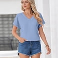 thumbnail image 5 of Short Sleeve T Shirts Women's Summer V Neck Solid Color Tees Casual Basic Tops Sky Blue XL, 5 of 6