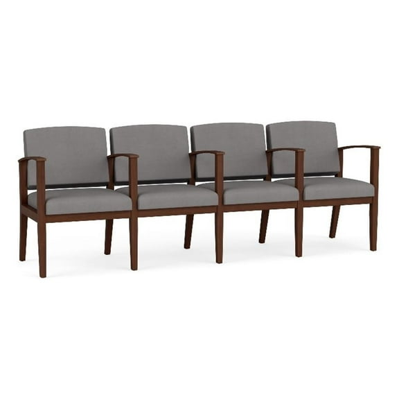 Amherst Wood Reception Waiting 4 Seat Tandem Seating / Walnut Wood / Light Gray