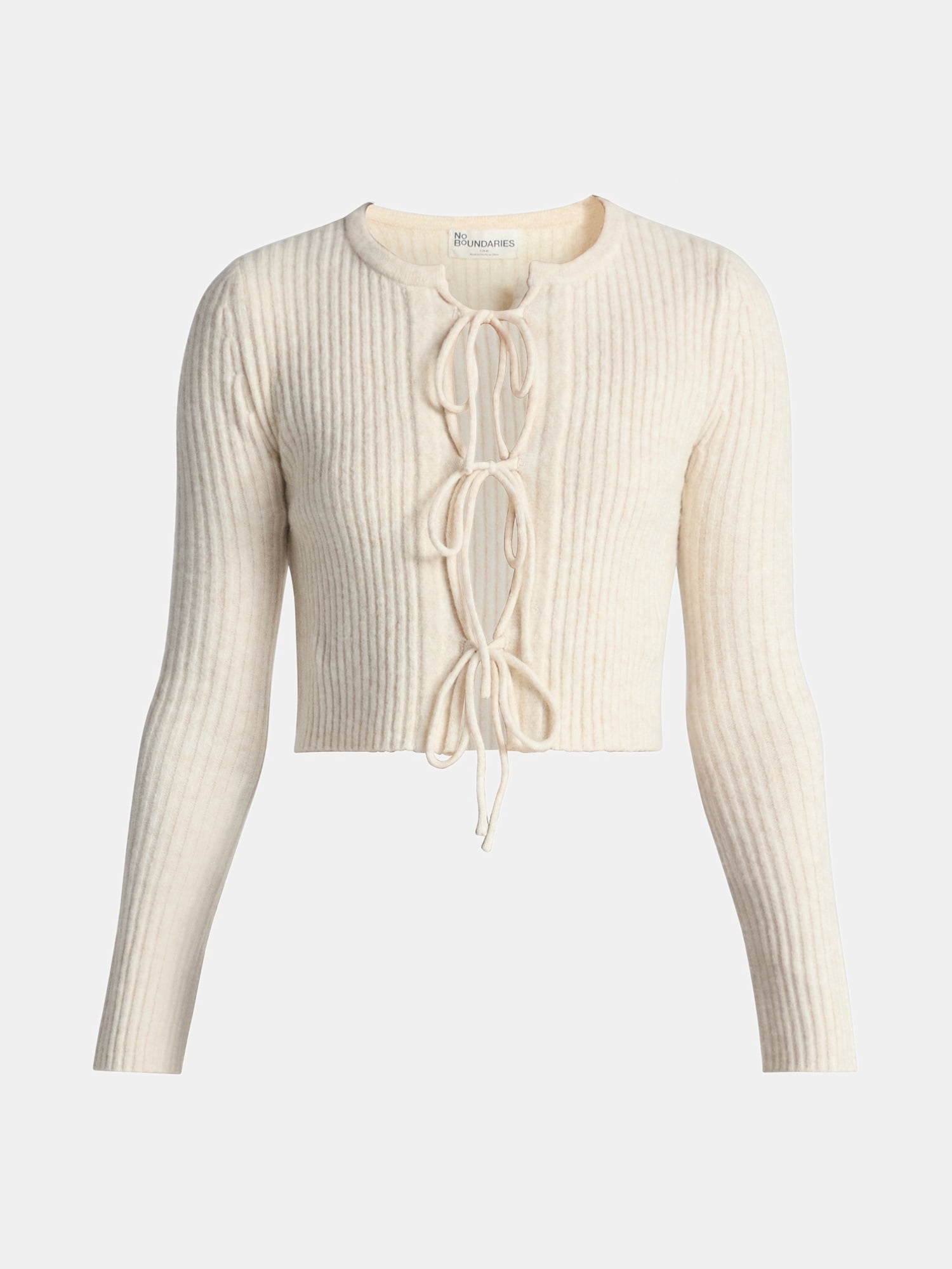 No Boundaries Bow-Tie Ribbed Cardigan, Women's