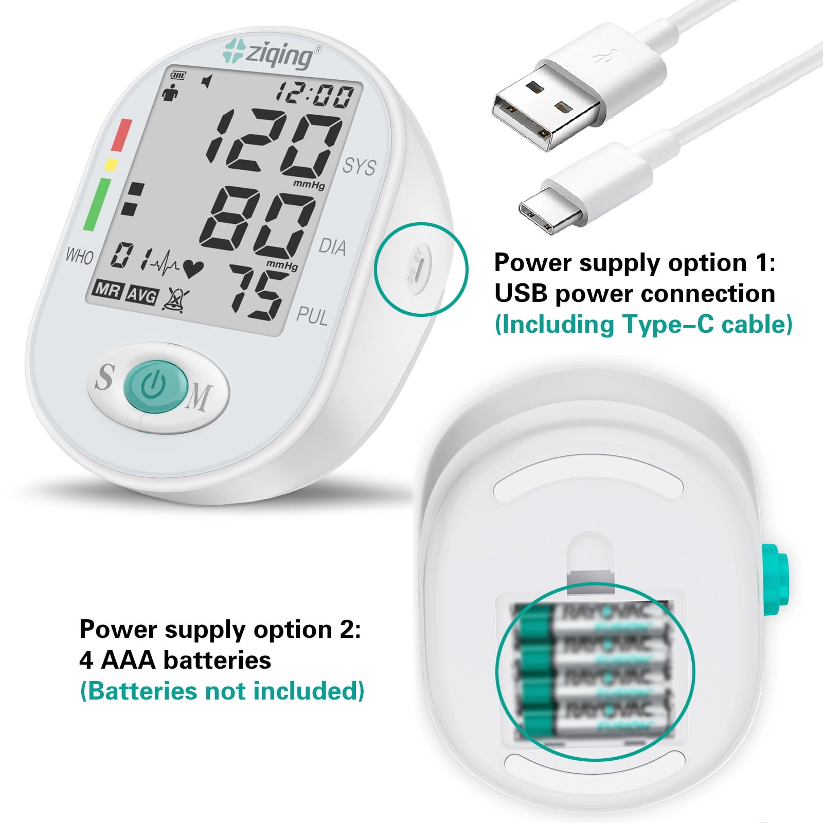 Upper Arm Blood Pressure Monitor - 2×99 Memory Storage, Rechargeable Large Backlit LCD Screen, and adjustable blood pressure cuff