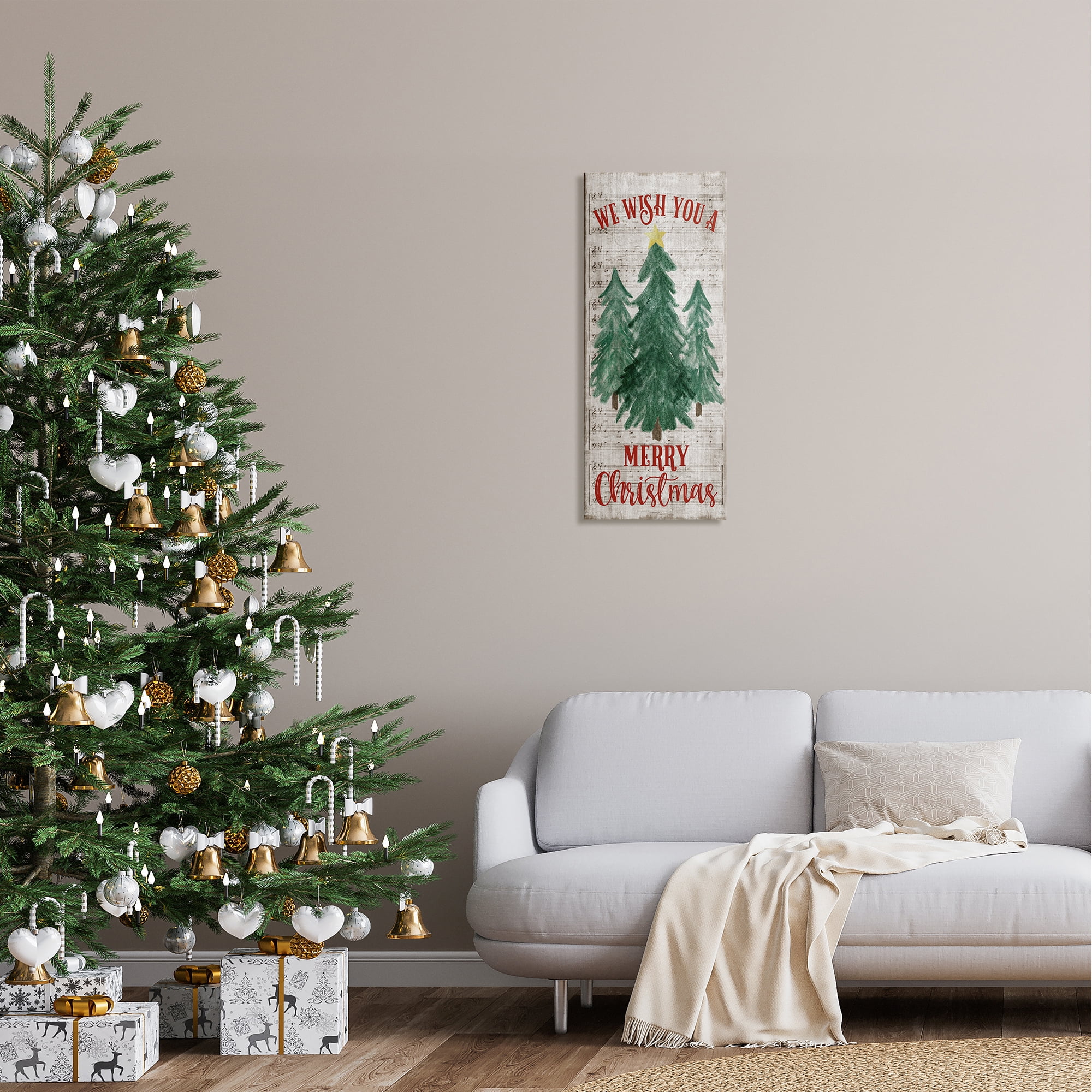 Stupell Industries Merry Christmas Sheet Music Holiday Painting Gallery Wrapped Canvas Art Print Wall Art, 13 x 30