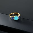 thumbnail image 3 of Gem Stone King 18K Yellow Gold Plated Silver Green Turquoise and Blue Created Sapphire 3 Stone Engagement Ring for Women (3.20 Cttw, Gemstone, Cushion 8MM, Size 5), 3 of 5
