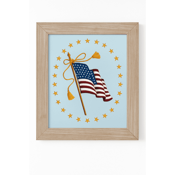 Old Glory Waving America Flag Painted Canvas Picture Frame Wall Decor 12" x 17"