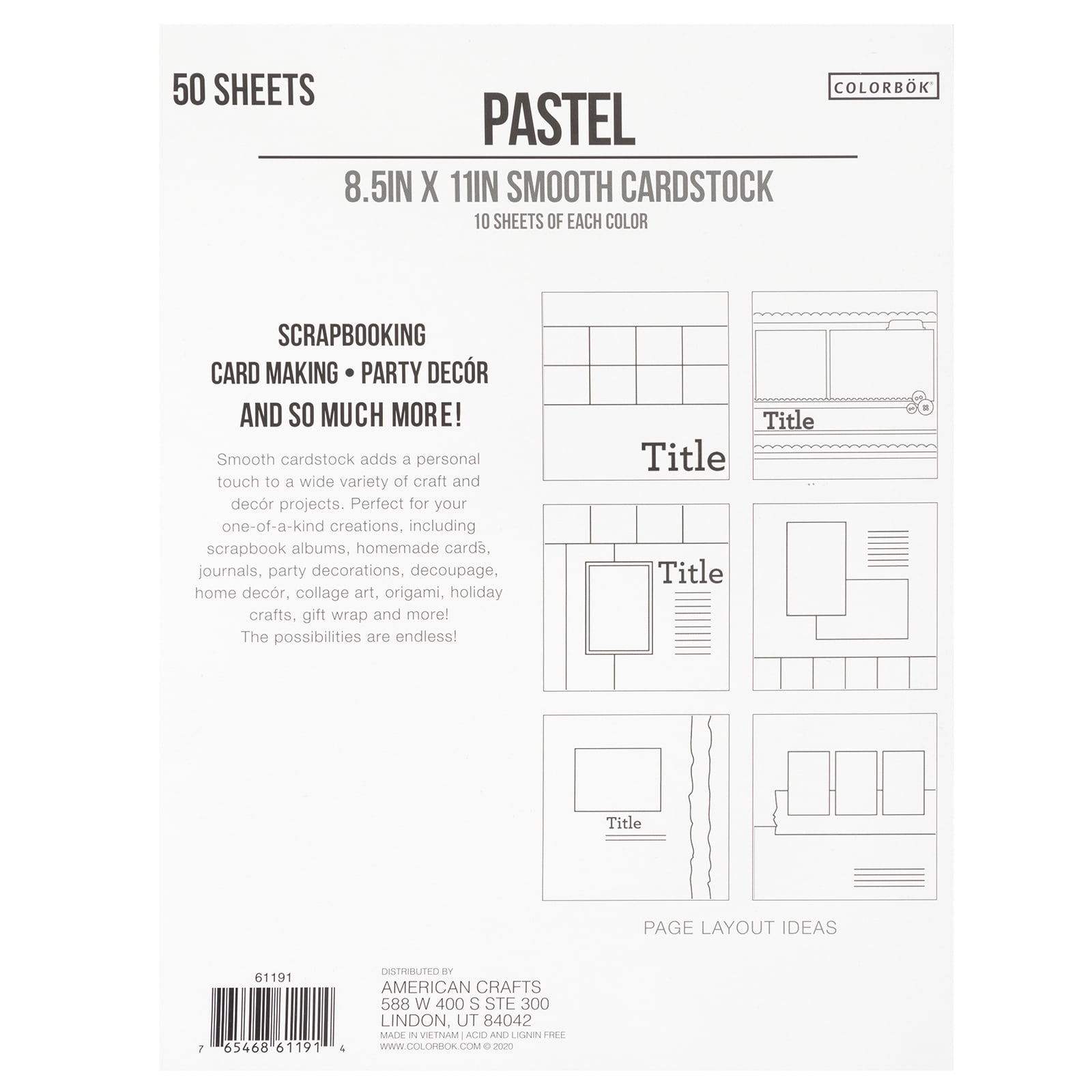 Colorbok Smooth Pastel Cardstock, 8.5 x 11 Inches, 121 lb, 50 Sheets