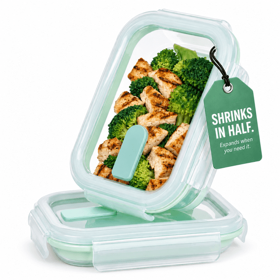 CHEFSPOT 4 Piece Collapsible Silicone Airtight Food Storage Containers, 40 oz, Rectangle (2 Pack)