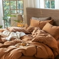 thumbnail image 3 of MooMee Wavy Striped Duvet Cover Set Queen 100% Washed Cotton Linen Like Textured Breathable 3-Piece (Dark Orange, 90"x90"), 3 of 7