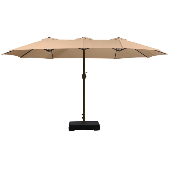 Aoodor 15ft Large Patio Umbrella with Base Stand, Outdoor Double-Sided Rectangle Umbrella - Brown
