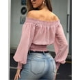 thumbnail image 2 of Sunloudy Blusa de otoño para mujer, Top corto de túnica elástica de manga larga con hombros descubiertos y lunares para damas, negro/blanco/rosa Sunloudy  S/M/L/XL/XXL, 2 of 7