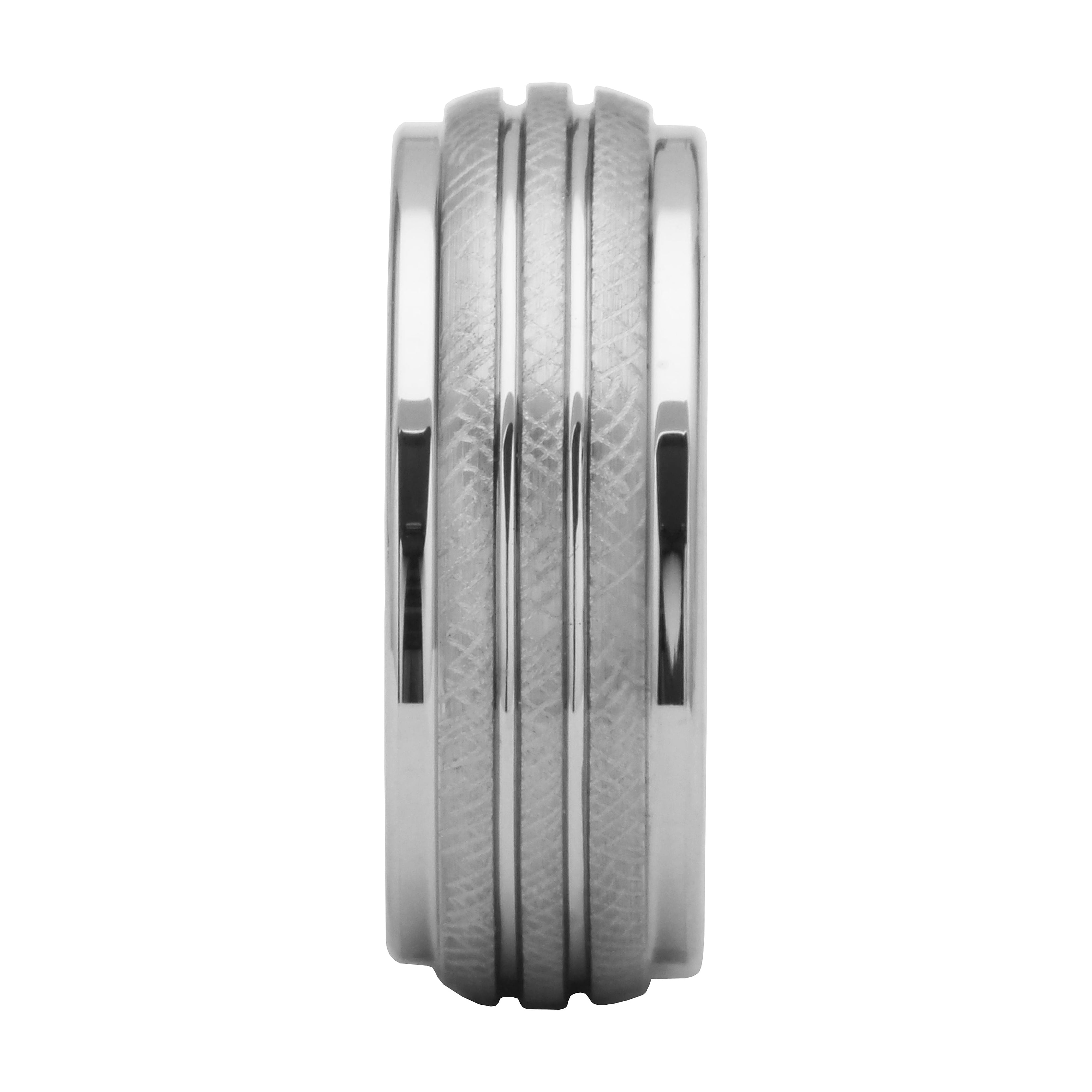 Forever Facets White Sapphire Tungsten Grooved Comfort Fit Wedding Band, Size 8.5, Male