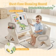 Funjoypals 4 IN 1 Foldable Drawing Board & Block Table with Chair for Kids Age 3-12