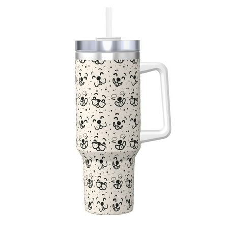 

Uemuo DOGS FACE Print 40oz Ice Bully With Handle And Straw Stainless Steel Vacuum Insulated Cup And 2 In 1 Straw Lid Insulated Travel Tumbler
