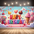 thumbnail image 4 of Colorful Design Happy Birthday Banner Whimsical Candy Theme Decorative Ice Cream for Birthday Party Kids Celebration Indoor Decor, 4 of 8