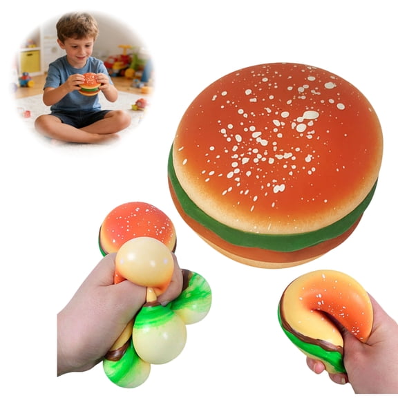 Realistic Hamburger Squeeze Toys, Soft Stress Relief Squishies, Adult Fidget Toys for Anxiety Relief at Home or Office
