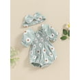 thumbnail image 6 of Aojekbee Baby Girl 2Pcs Summer Outfits Short Sleeve Daisy Print Smocked Romper with Headband Set Newborn Clothes, 6 of 10