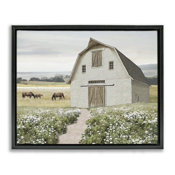 Stupell Industries Charming Path to Barn Landscape & Nature Painting Black Floater Framed Canvas Art Print Wall Art, 21 x 17